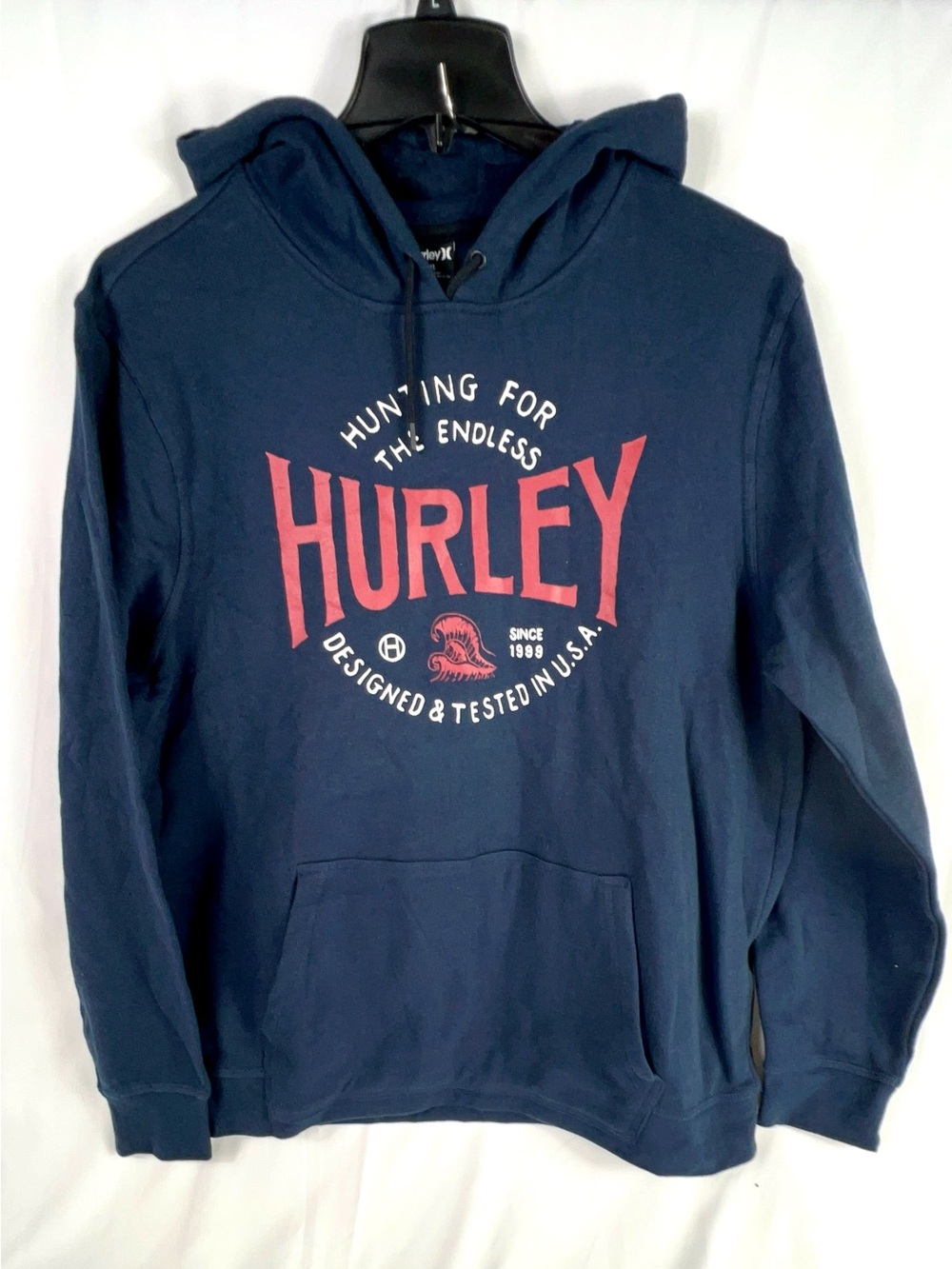 Hurley Men's Navy Pullover Hoodie with Red Logo Size Large